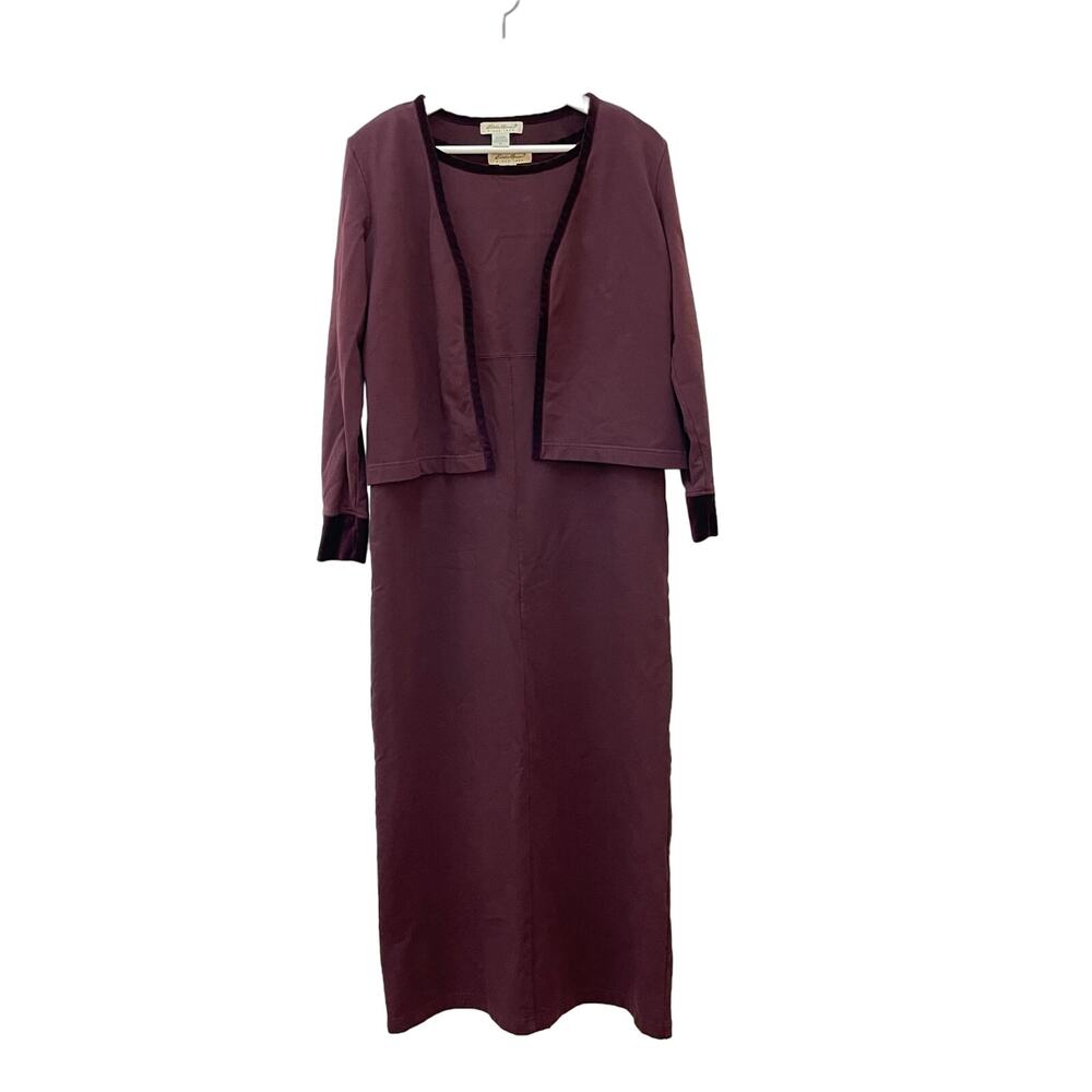 Eddie Bauer Women’s Size M Purple Burgundy Sleeveless Maxi Dress & Cardigan Set